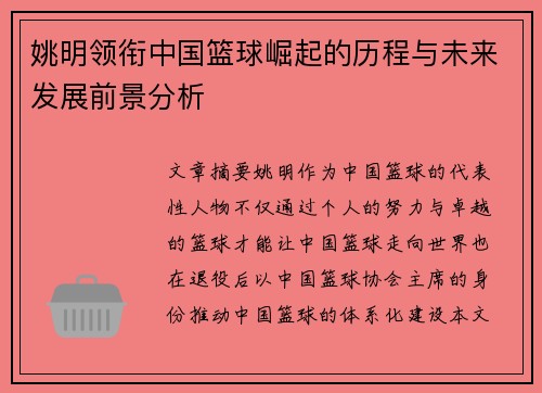 姚明领衔中国篮球崛起的历程与未来发展前景分析